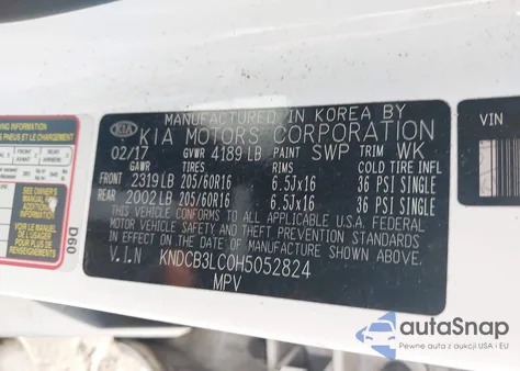 2017 Kia Niro Lx z USA, uszkodzony, nr VIN KNDCB3LC0H5052824